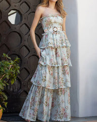 Floral One-shoulder Slit Dress