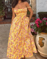 French Floral Print Long Dress