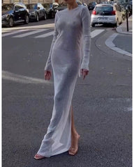 backless see-through with big bow dress