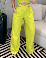 Crew Neck Top Design Pants Two-Piece Set