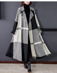 Casual Stitching Plaid Wool Long Coat