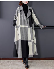 Casual Stitching Plaid Wool Long Coat