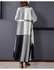 Casual Stitching Plaid Wool Long Coat
