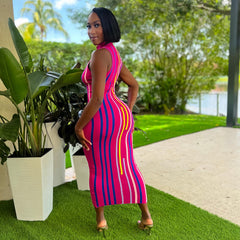 All-Match Striped Large Hemline Maxi Dress