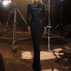 Arowen Long Sleeve Cutout Sequin Mini Dress