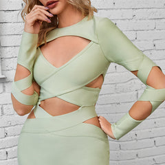 Cutout Round Neck Maxi Wrap Dress