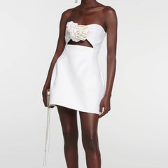 Anwen Strapless Flower Mini Dress In Hot Pink