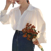 Long Sleeves Puffed Lapels Blouse&Shirt Top