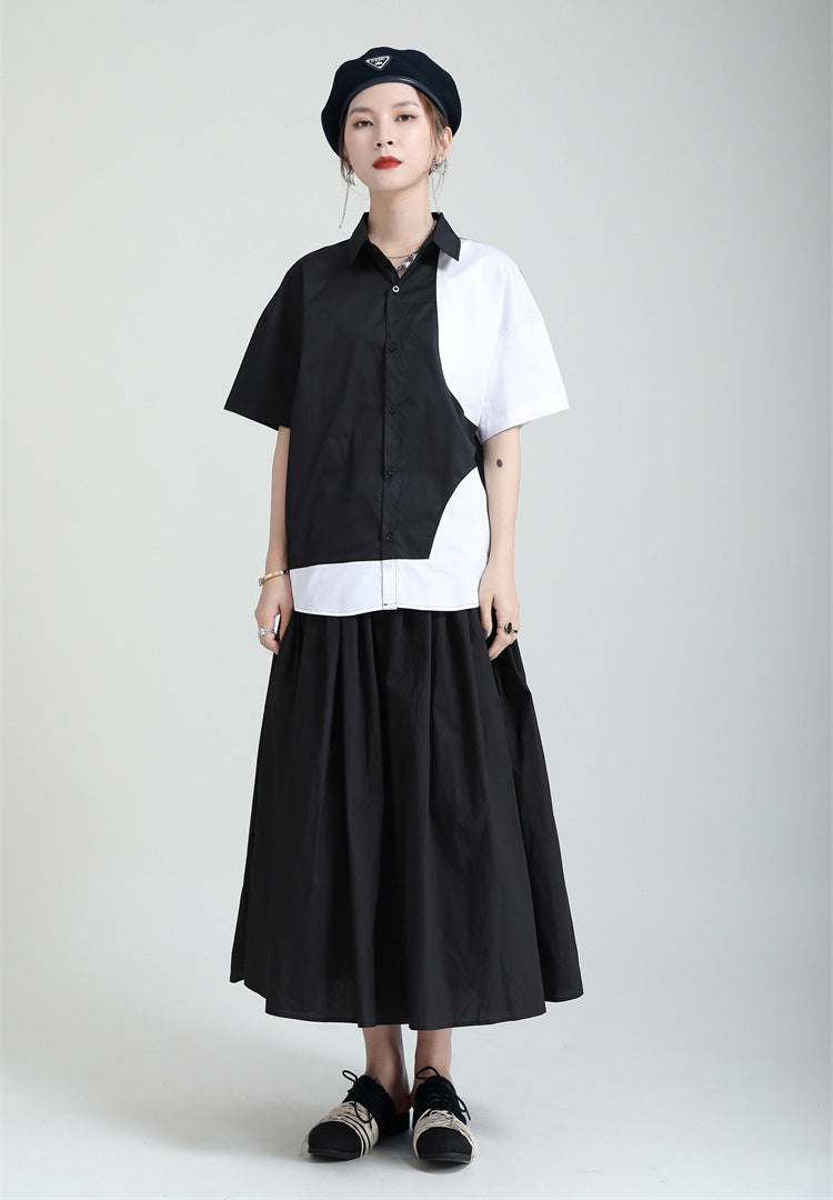Simple Black Light Loose Skirt Dress