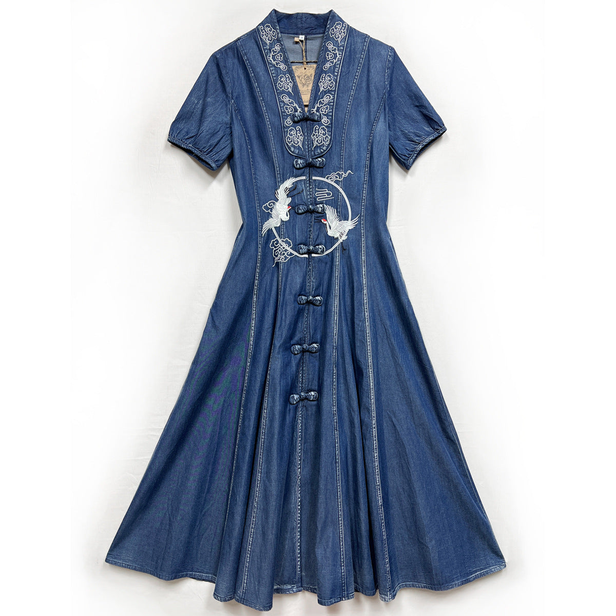 Summer New Vintage Embroidery Denim Dress