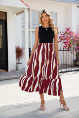 All-Match Striped Large Hemline Maxi Dress