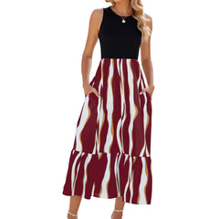 All-Match Striped Large Hemline Maxi Dress