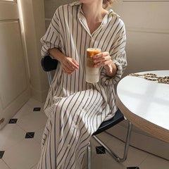 Artistic Retro Striped Shirt Dress