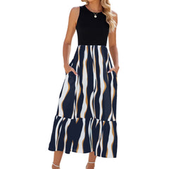 All-Match Striped Large Hemline Maxi Dress
