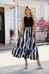 All-Match Striped Large Hemline Maxi Dress