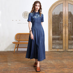 Summer New Vintage Embroidery Denim Dress