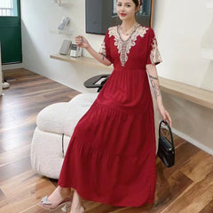 Summer New Loose Embroidery Falbala Dress