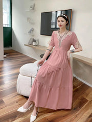 Summer New Loose Embroidery Falbala Dress