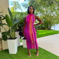 All-Match Striped Large Hemline Maxi Dress