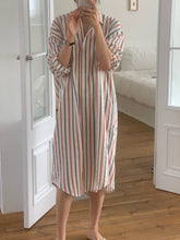 Artistic Retro Striped Shirt Dress