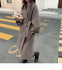 Elegant Long Solid Color Woolen Coat