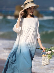 4 Colors Gradient Ramie Cotton Long Dress