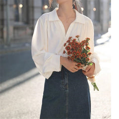 Long Sleeves Puffed Lapels Blouse&Shirt Top