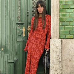 Cecily Long Sleeve Rose Printed Maxi Dress