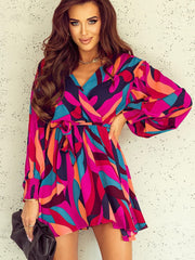 Abstract Printed Long Sleeve A-Line Maxi Dress