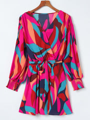 Abstract Printed Long Sleeve A-Line Maxi Dress