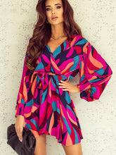 Abstract Printed Long Sleeve A-Line Maxi Dress