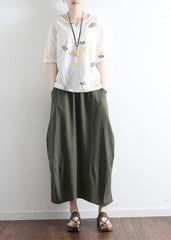 Green bamboo simple pockets linen skirts long maxi skirt