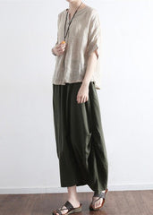 Red Geometry simple pockets linen skirts long maxi skirt