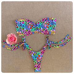 Fashion color leopard tube top strap bikini