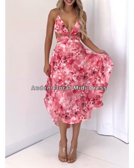 Hollow print deep V dress woman