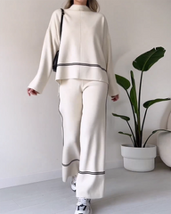 Round Neck Line Printed Top and Pants Two-piece Suit