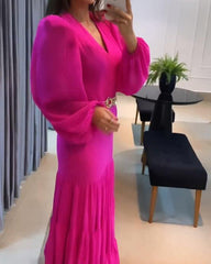 Deep V long sleeve casual dress dress