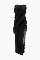 Asymmetric Ruffle Strapless Maxi Dress