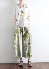 Green bamboo simple pockets linen skirts long maxi skirt