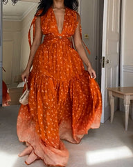 Floral Print Sleeveless Long Dress