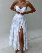 Elegant bra floral print split long skirt