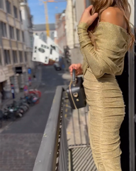 Long Sleeve Pleated Fashionable Dress