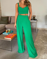 Casual Solid Color Vest & Pants Two-piece Set