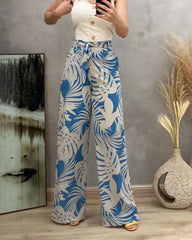 Casual Button-embellished Suspender Top & Printed Pants Two-Piece Set