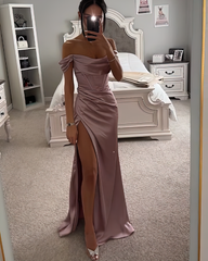 Glossy sleeveless slit dress
