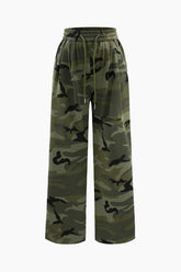 Camo Drawstring Ripped Pants