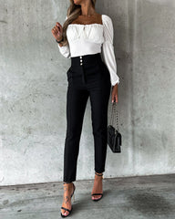 Long-sleeved Strappy Top and Pants Two-piece Suit