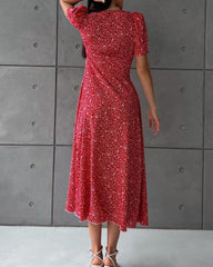 Fashion holiday style floral print short-sleeved dress