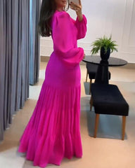Deep V long sleeve casual dress dress