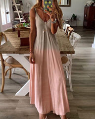 Contrast Leopard Print V-Neck Cami Maxi Dress